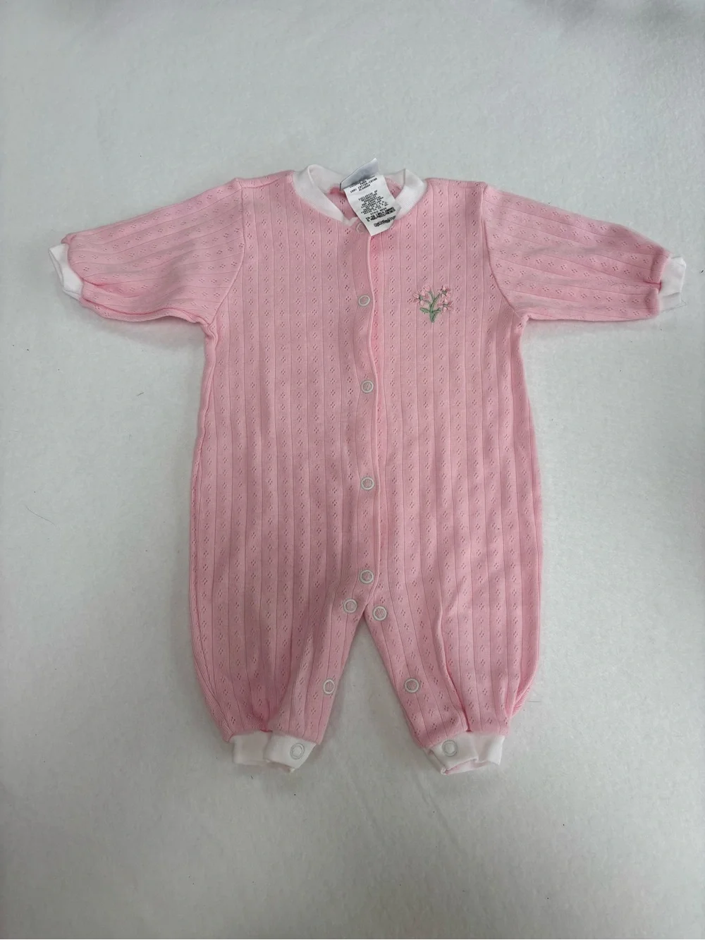Vintage 90’s Absorba Pink Knit Baby Footie One-Piece with Embroidery